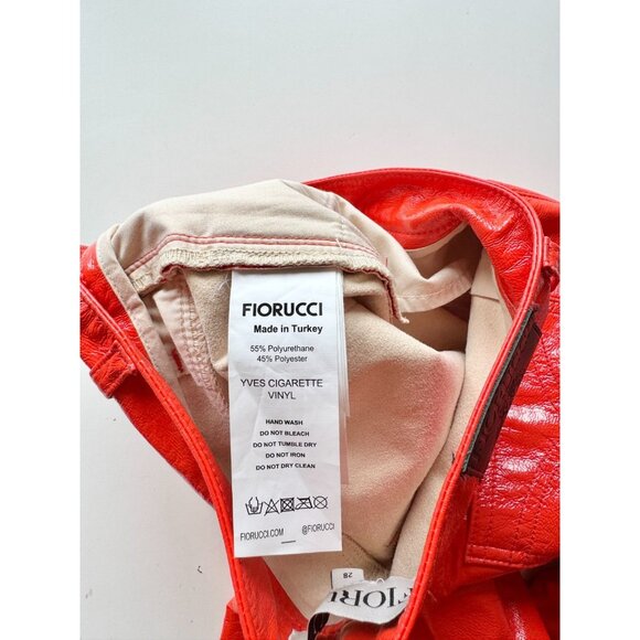 FIORUCCI Yves Orange Cigarette Vinyl High Rise Slim Straight Pants, Size 28 - Picture 13 of 15